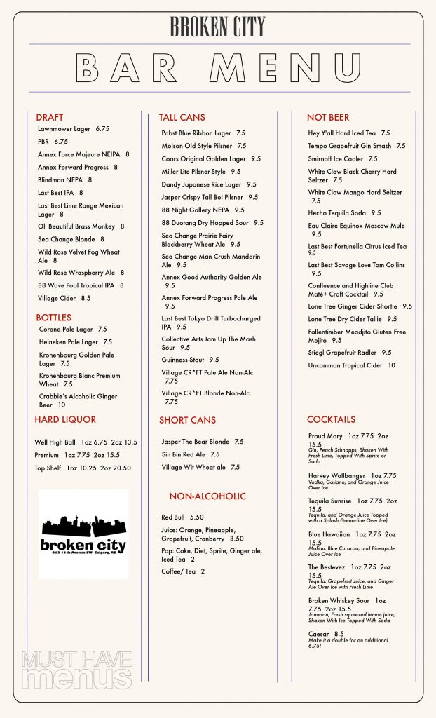FOOD & DRINK MENUS Broken City